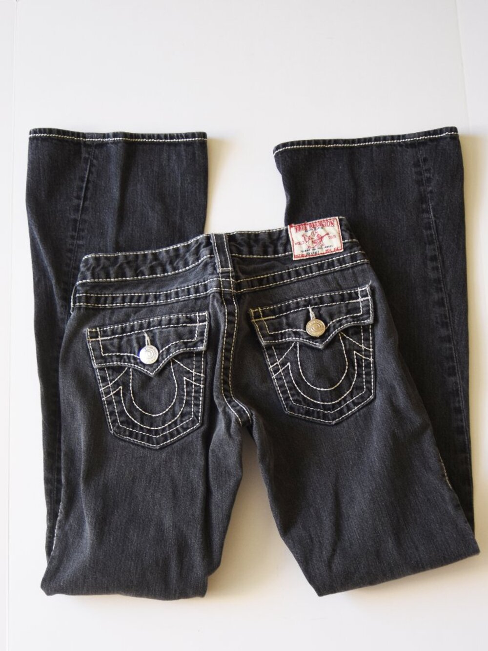 Vtg True Religion Joey Big T Flare Jeans Women's 27 MADE IN USA Y2K Twisted Seam